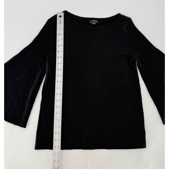 Ann‎ Taylor Factory Black Long Sleeve Ribbed Knit Bell Sleeve Top Sz Sm Preppy - Picture 7 of 8